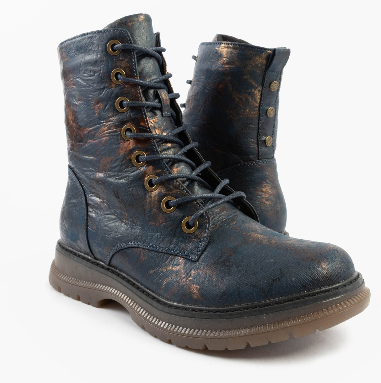 Cipriata ANNETTA Womens Textured Lace-Up Boots Navy/Bronze/Multi