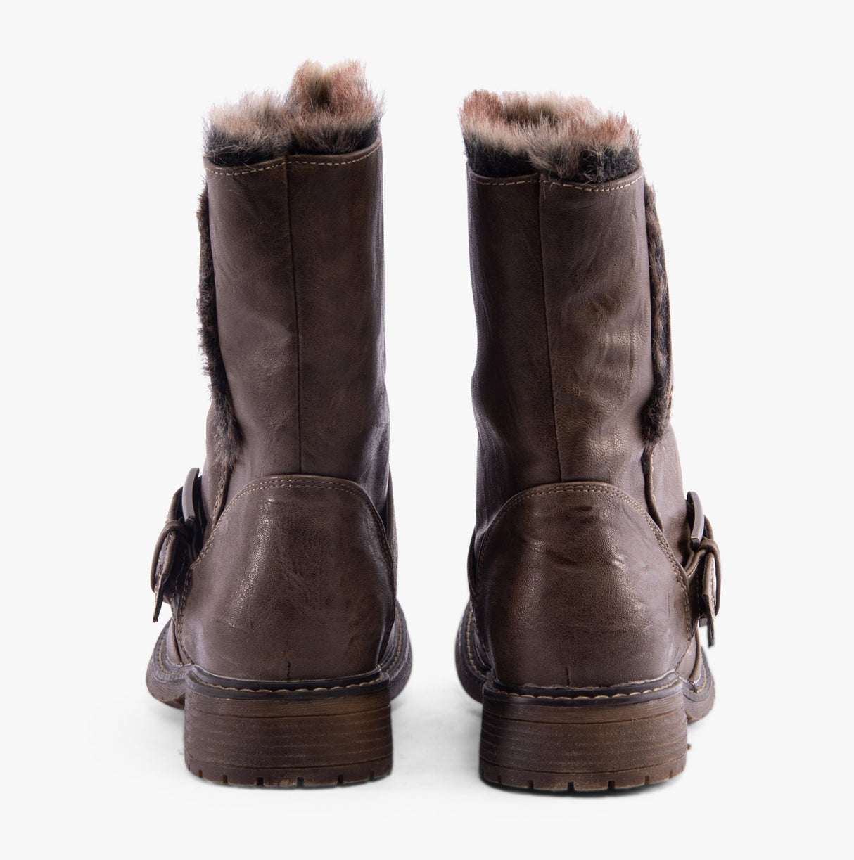 Cipriata ANDREANA Womens Faux Fur Fold Down Biker Boots Brown