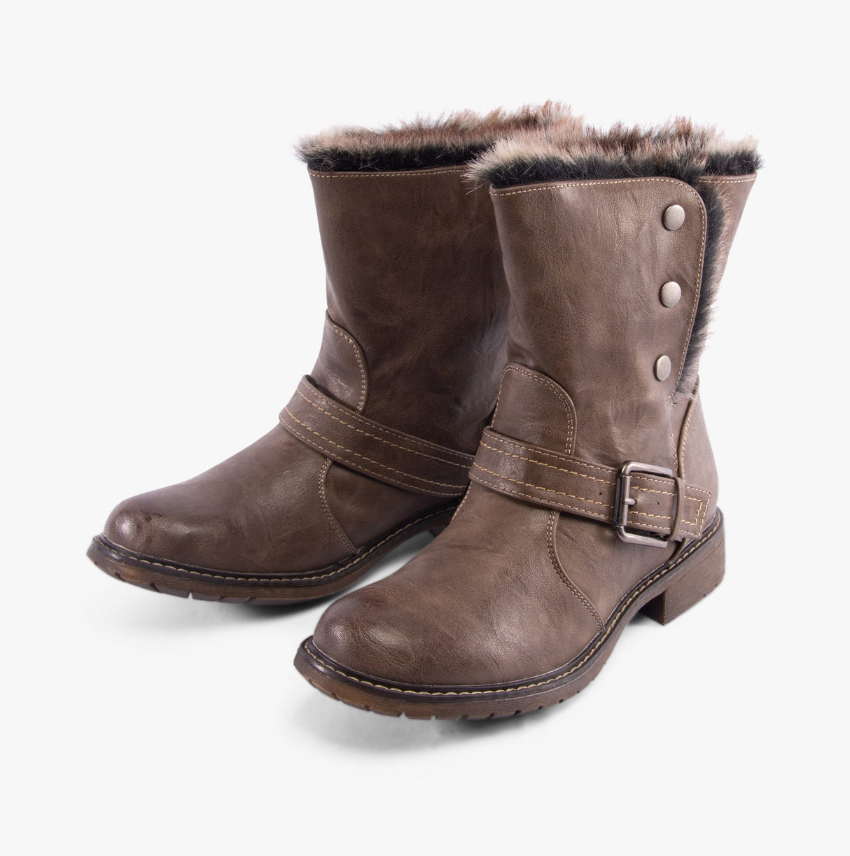 Cipriata ANDREANA Womens Faux Fur Fold Down Biker Boots Brown