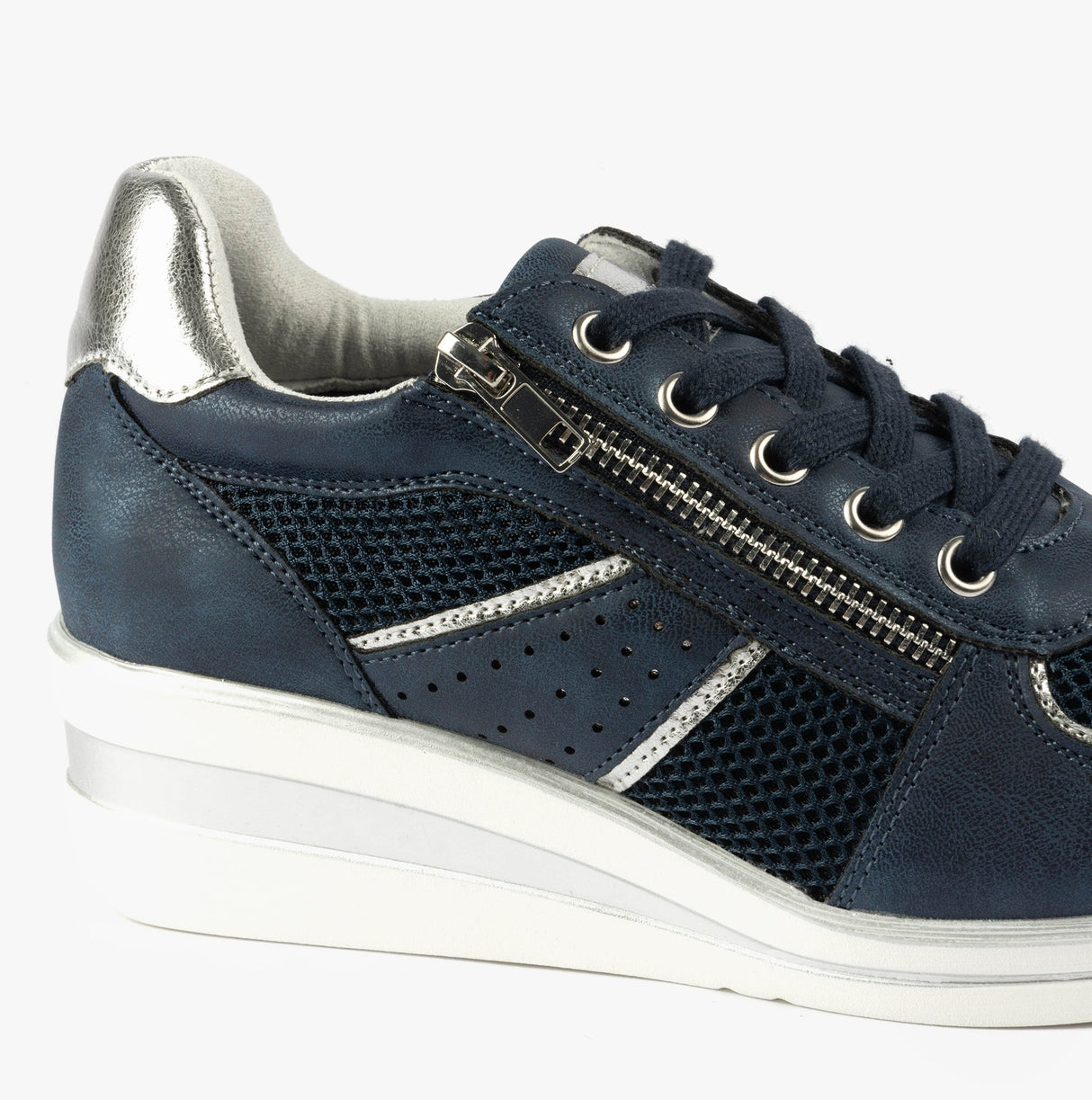 Cipriata GRAZIOSA Womens Lace-Up Wedge Trainers Navy