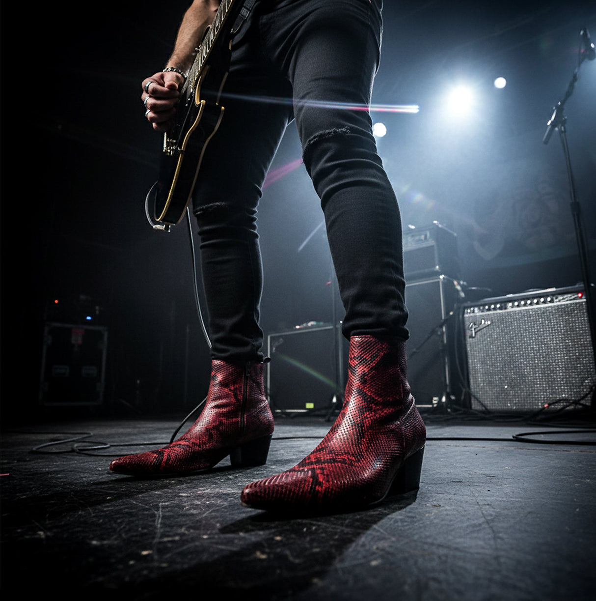 Club Cubano LENNON Mens Cuban Heel Boots Red Snake