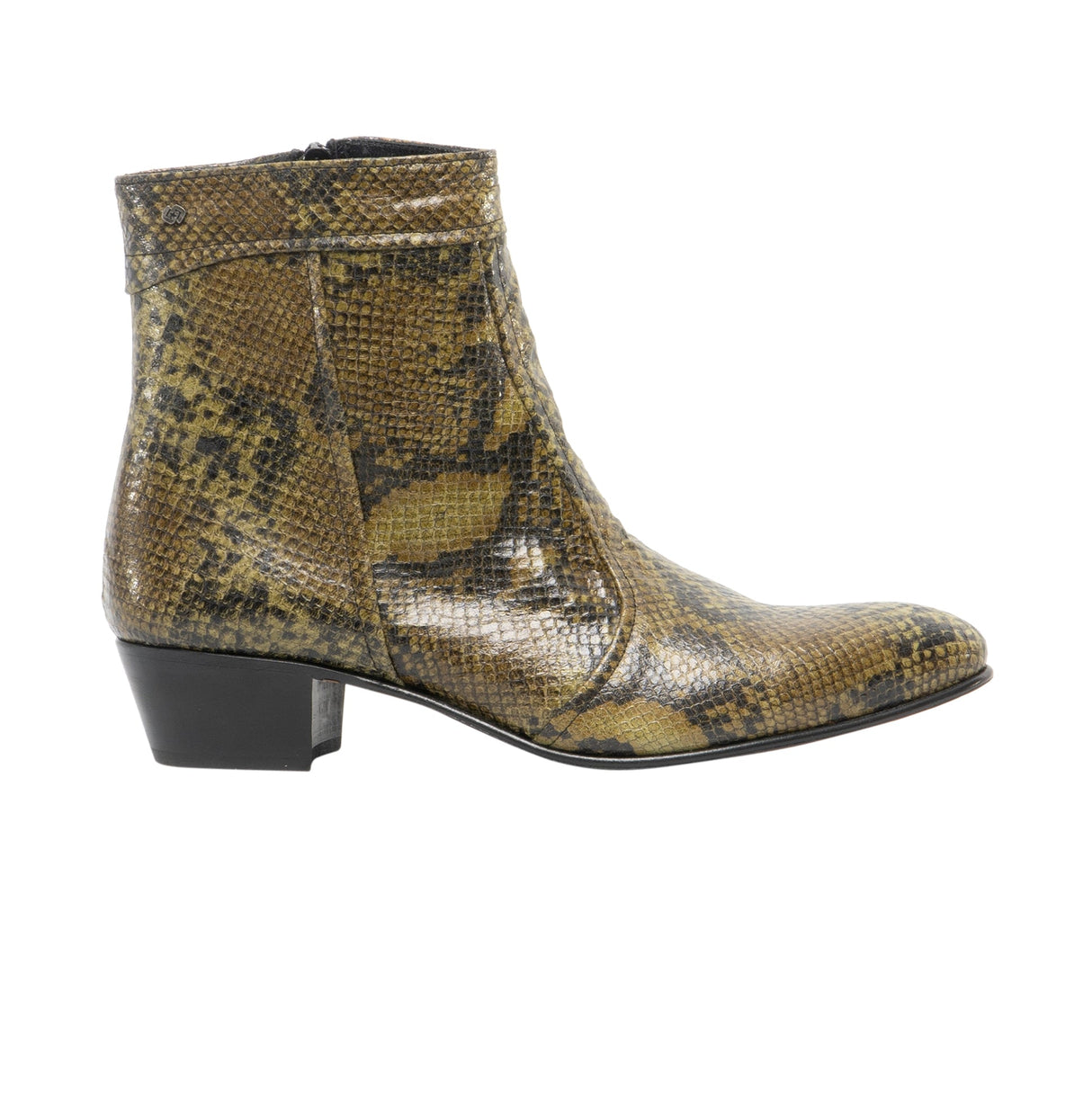 Club Cubano EMMANUEL Mens Snakeprint Leather Cuban Heel Boots Musgo