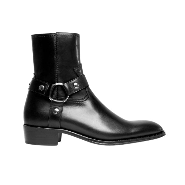 Club Cubano TICINO Mens Leather Cuban Heel Boots Black