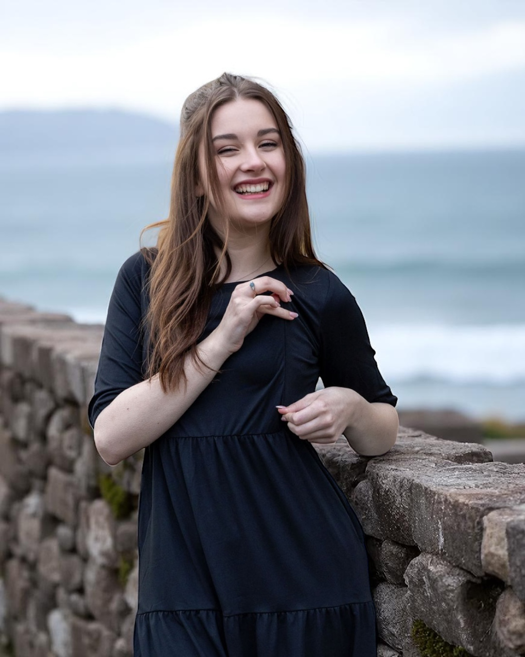 The Midi Breastfeeding Dress - Beth Black Cotton