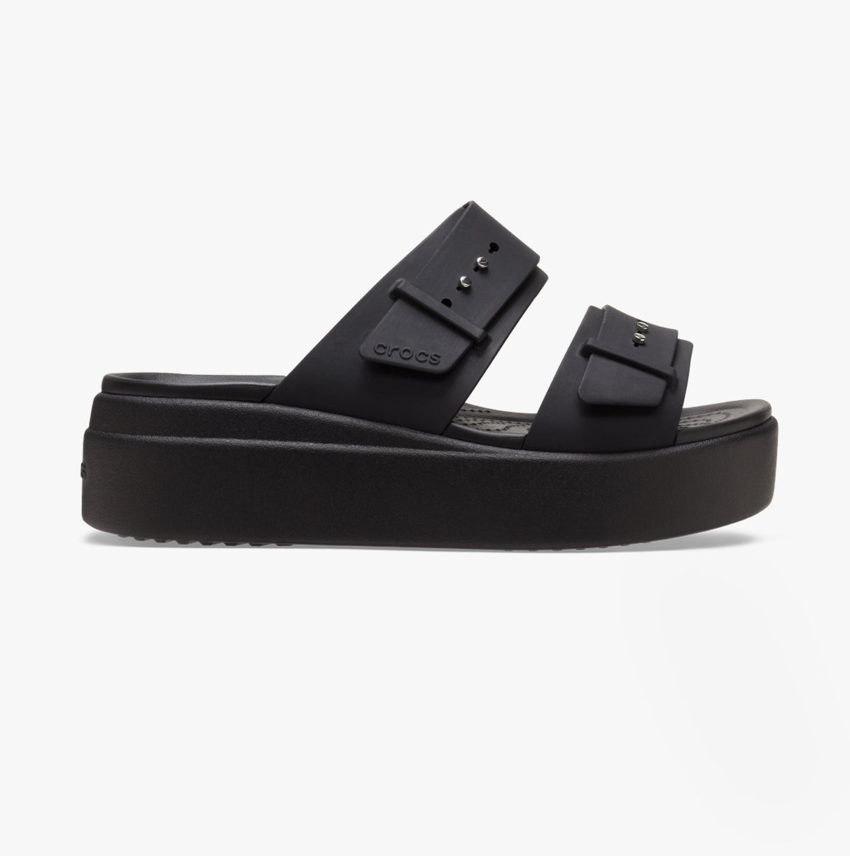 Crocs 207431-001 BROOKLYN BUCKLE LOW WEDGE Womens Sandals Black