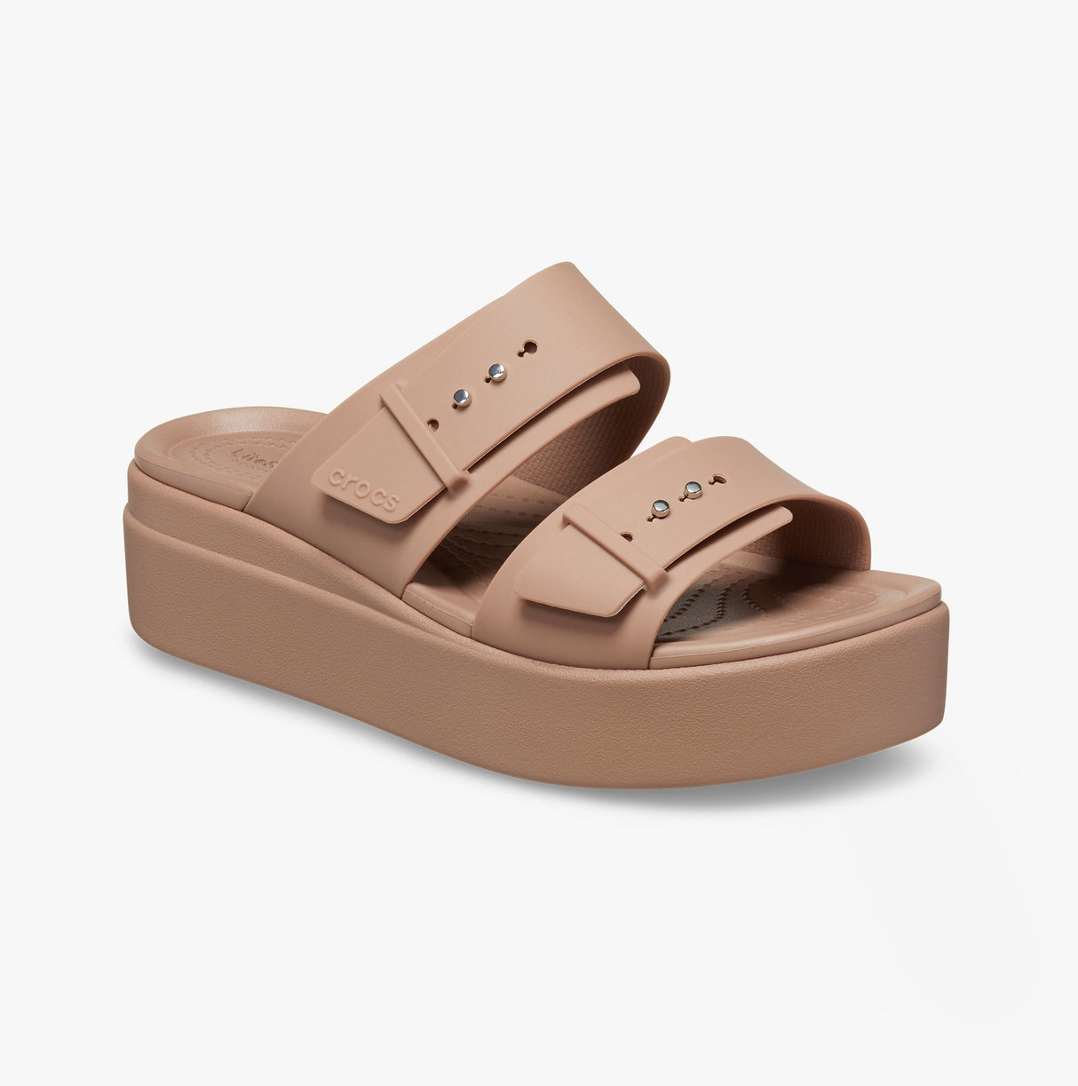 Crocs 207431-2Q9 BROOKLYN BUCKLE LOW WEDGE Womens Sandals Latte