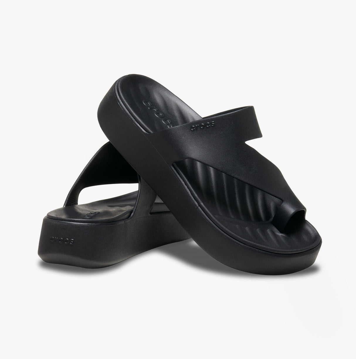 Crocs 210834-001 GETAWAY PLATFORM TOE LOOP Womens Sandals Black