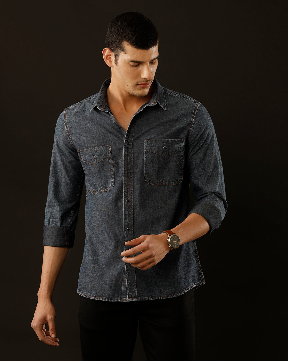 Men's Slim Fit Solid Denim Casual Shirt (DACUL)