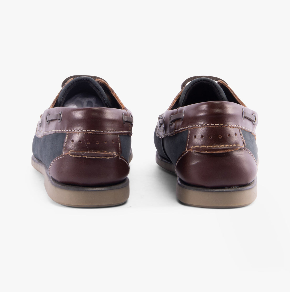 DEK RIVER Mens Leather Moccasin Boat Shoes Navy Blue/Brown