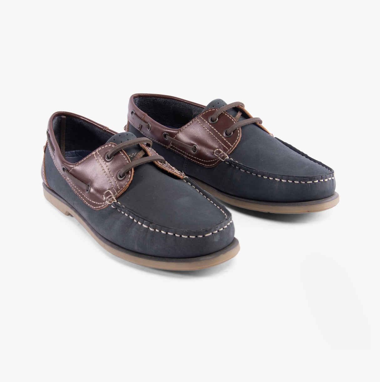 DEK RIVER Mens Nubuck Moccasin Boat Shoes Navy Blue/Brown