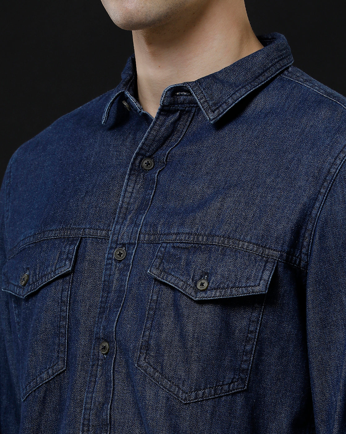 Men's Slim Fit Solid Denim Casual Shirt (DRAIN)