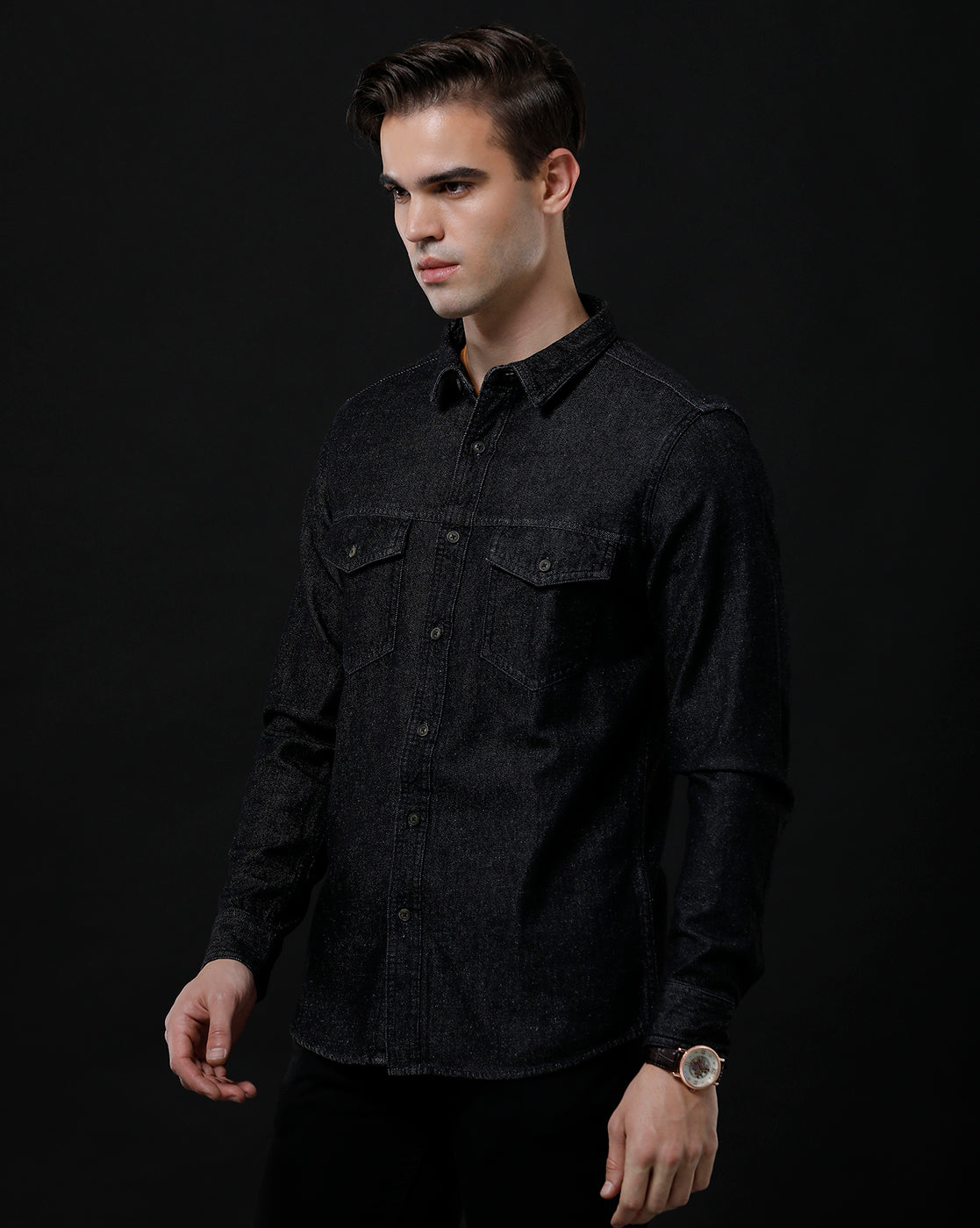 Men's Slim Fit Solid Denim Casual Shirt (DRANS)