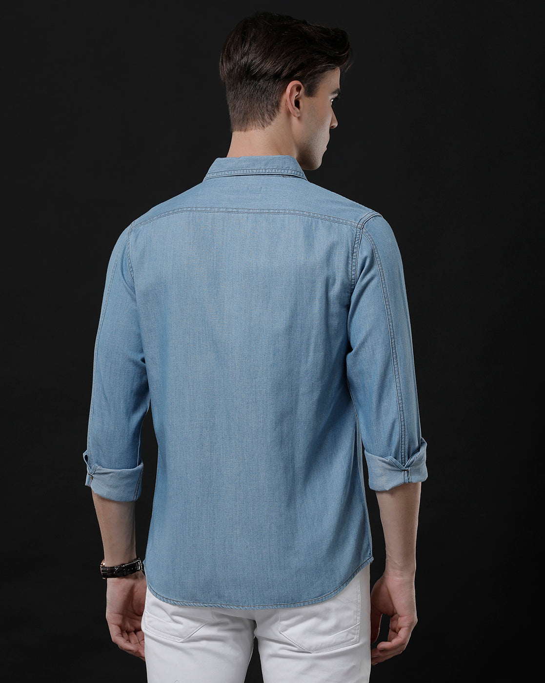 Men's Slim Fit Solid Denim Casual Shirt (DRIZE)