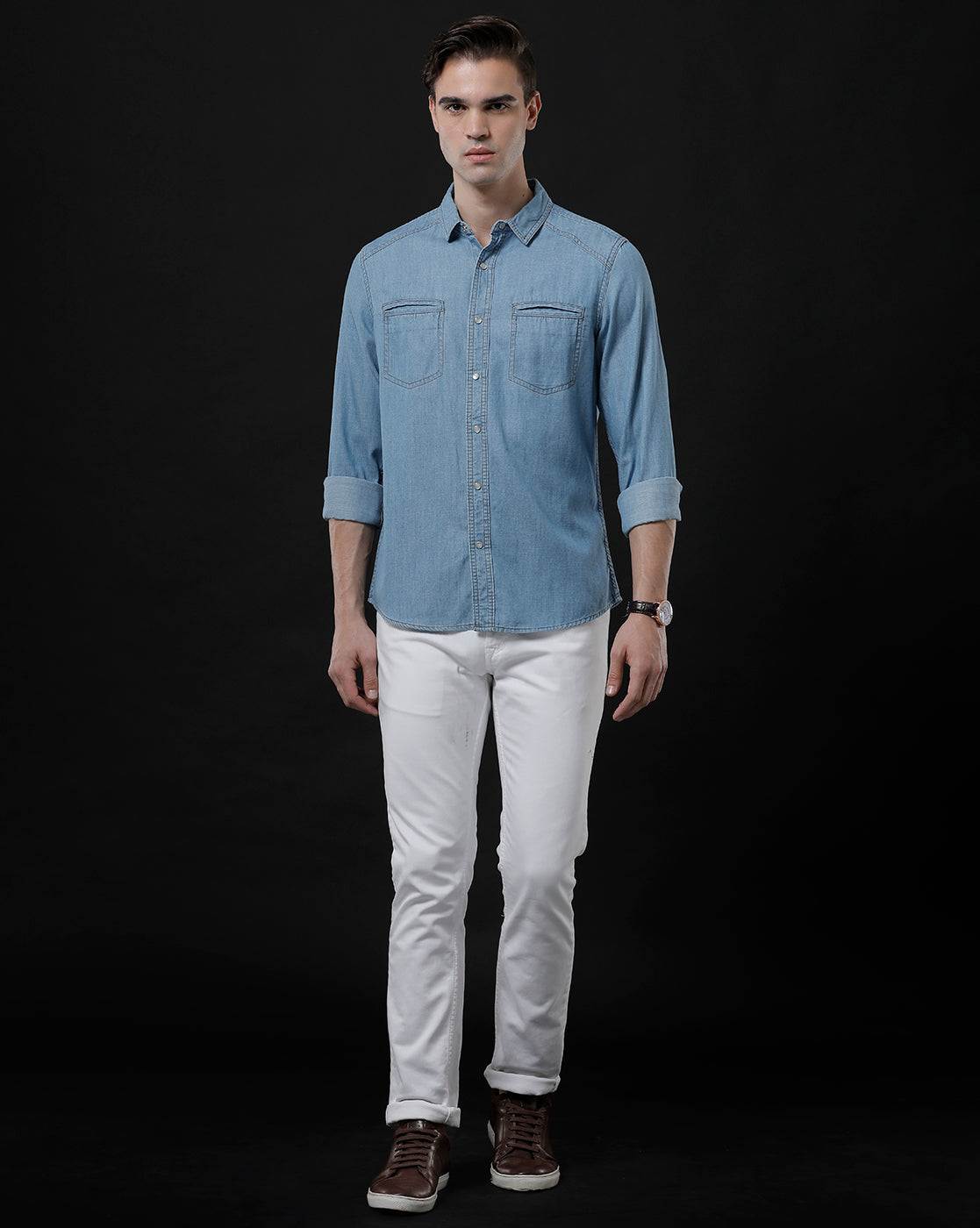 Men's Slim Fit Solid Denim Casual Shirt (DRIZE)