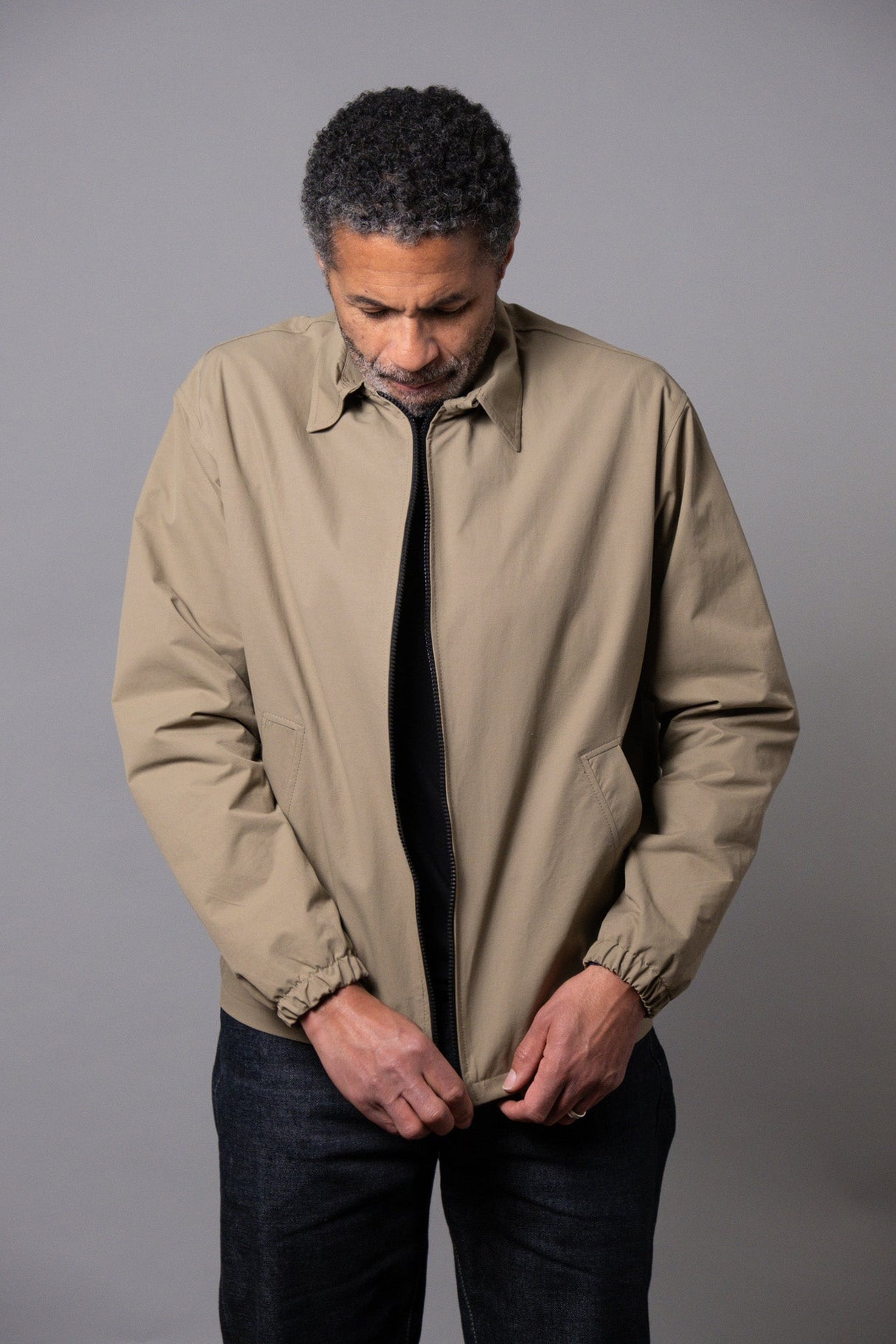 White Zip Jacket - Khaki Showerproof