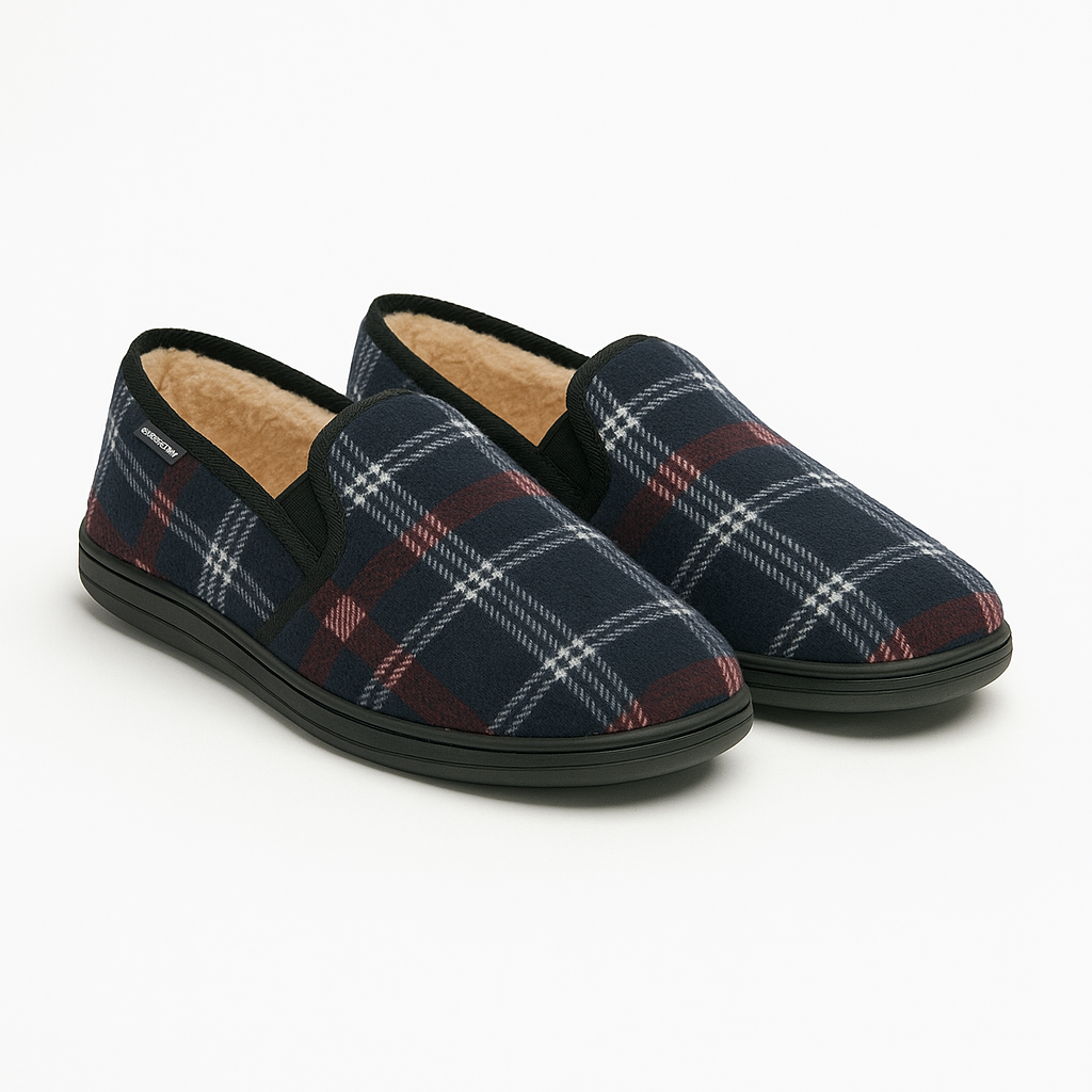 Dunlop MARTYN Mens Lined Textile Full Slippers Navy Check