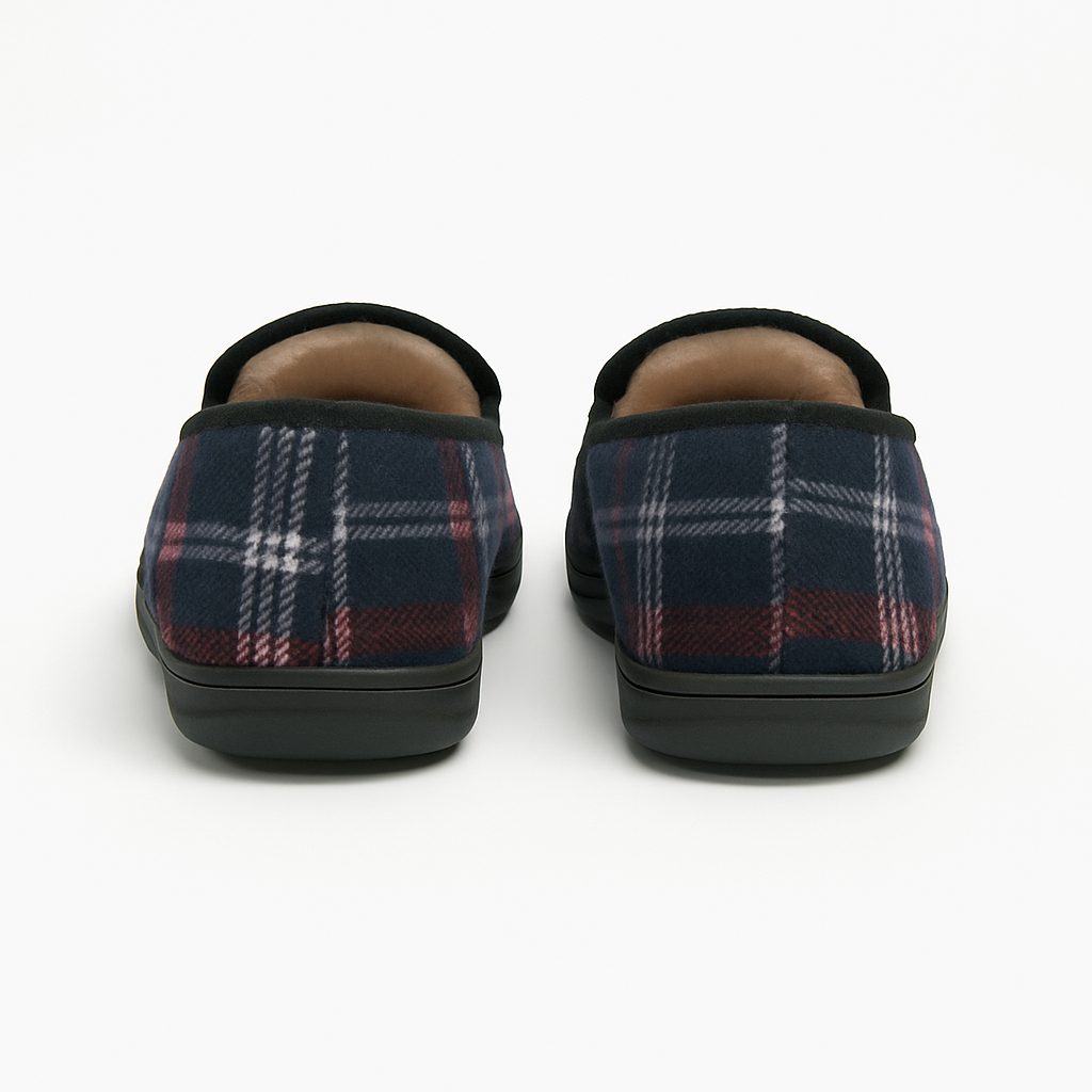 Dunlop MARTYN Mens Lined Textile Full Slippers Navy Check