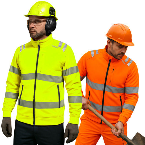 Hi-Vis Sweatshirt Zipper Jacket - Breathable with Zip Pockets & Reflective Trim