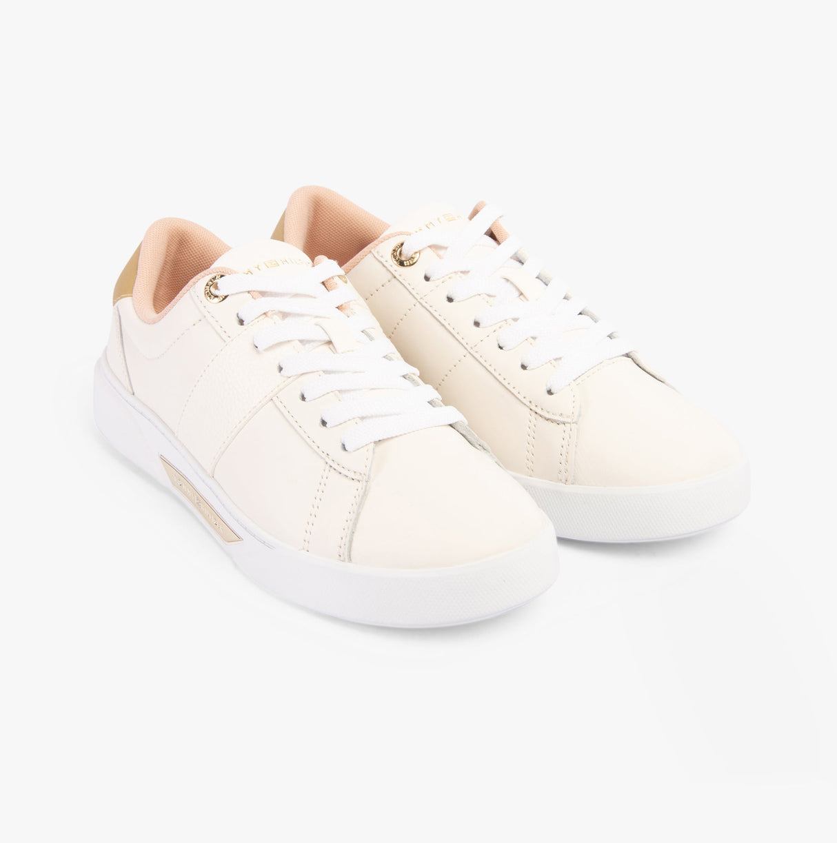 Tommy Hilfiger CASUAL CHIC Womens Leather Court Trainers Ancient White