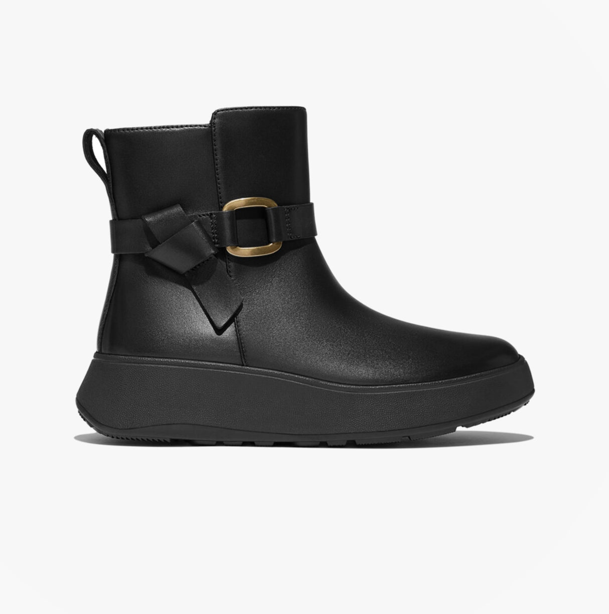 FitFlop F-MODE SQUARE-RING LEATHER FLATFORM Ladies Ankle Boots Black