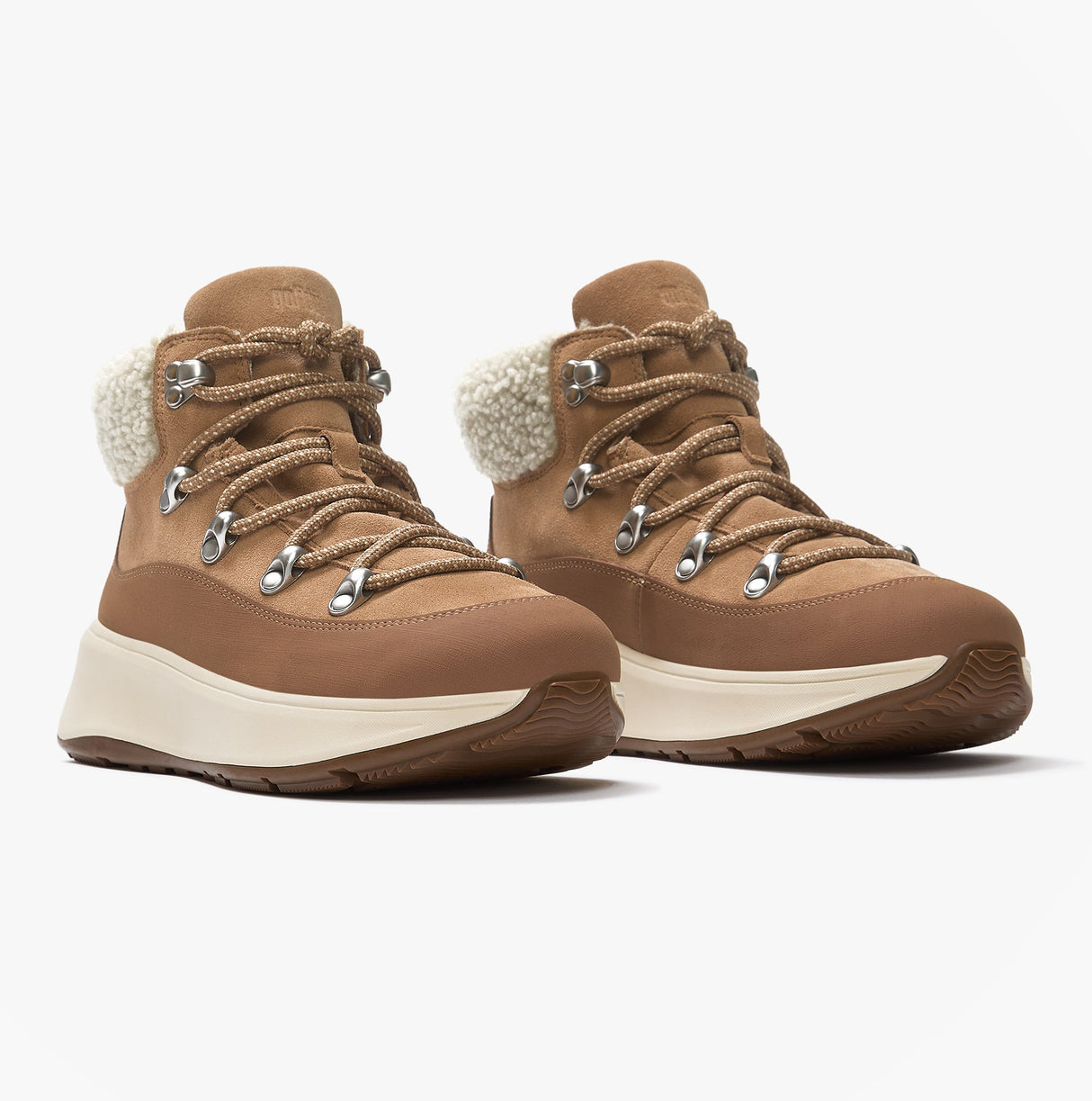 FitFlop F-MODE TEDDY-COLLAR WARM SUEDE Womens Suede Booties Desert Tan