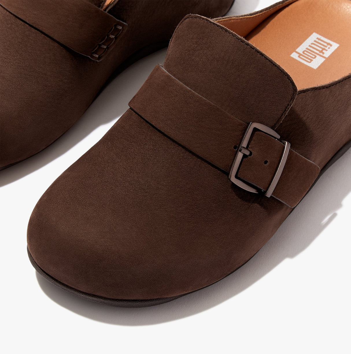 FitFlop SHUV BUCKLE-STRAP Womens Nubuck Clogs Chocolate Brown