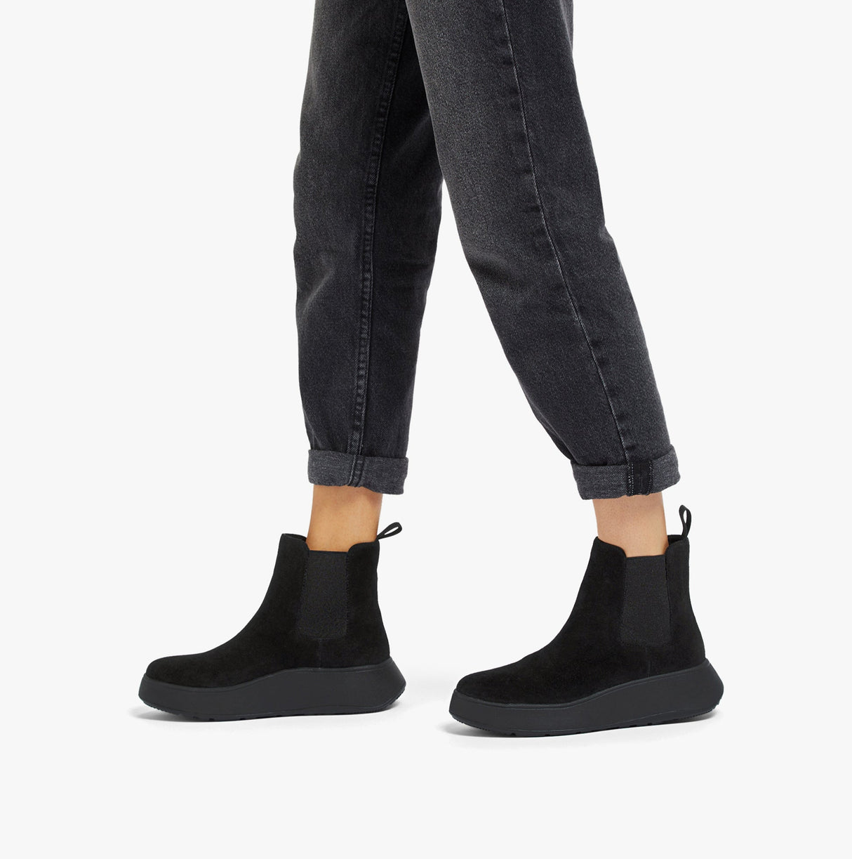 FitFlop F-MODE SUEDE FLATFORM Womens Chelsea Boots Black
