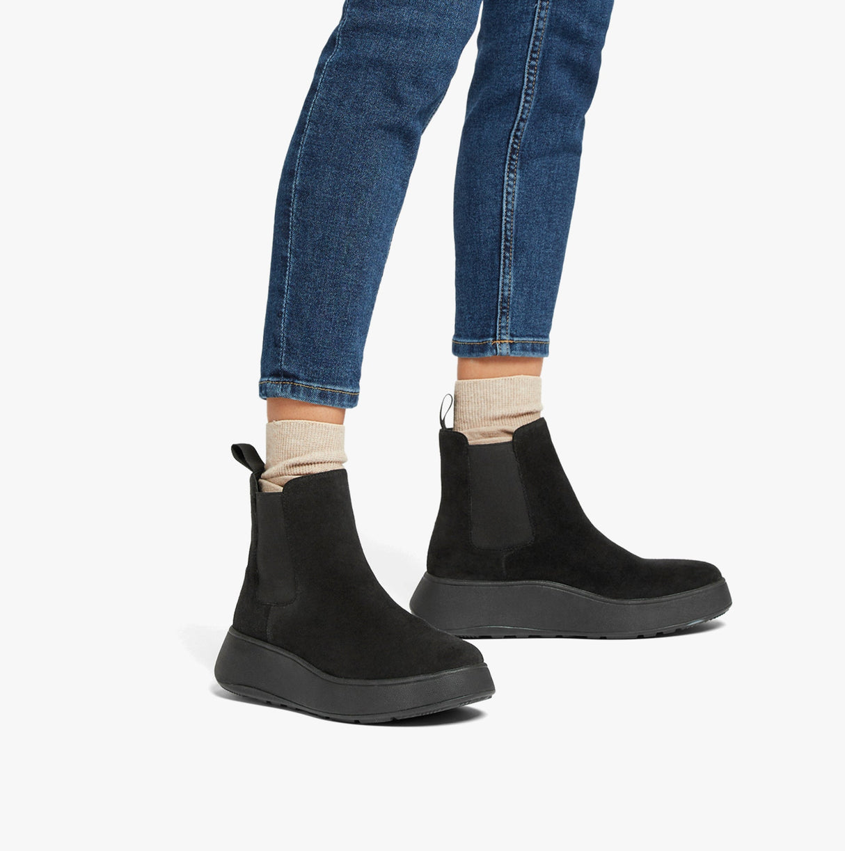 FitFlop F-MODE SUEDE FLATFORM Womens Chelsea Boots Black
