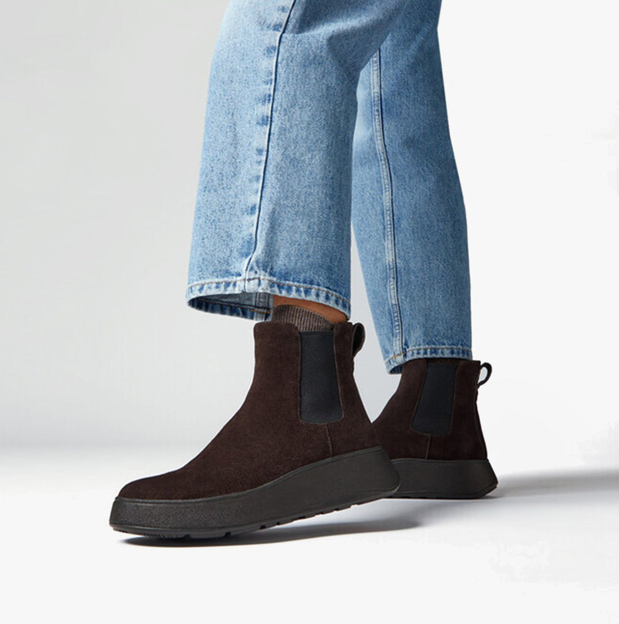 FitFlop F-MODE SUEDE FLATFORM Womens Chelsea Boots Chocolate Brown