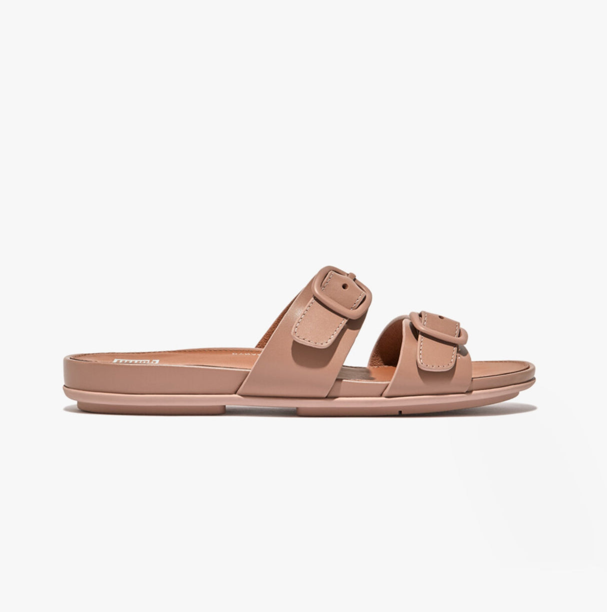 FitFlop GRACIE Womens Rubber-Buckle Leather Two-Bar Sliders Beige