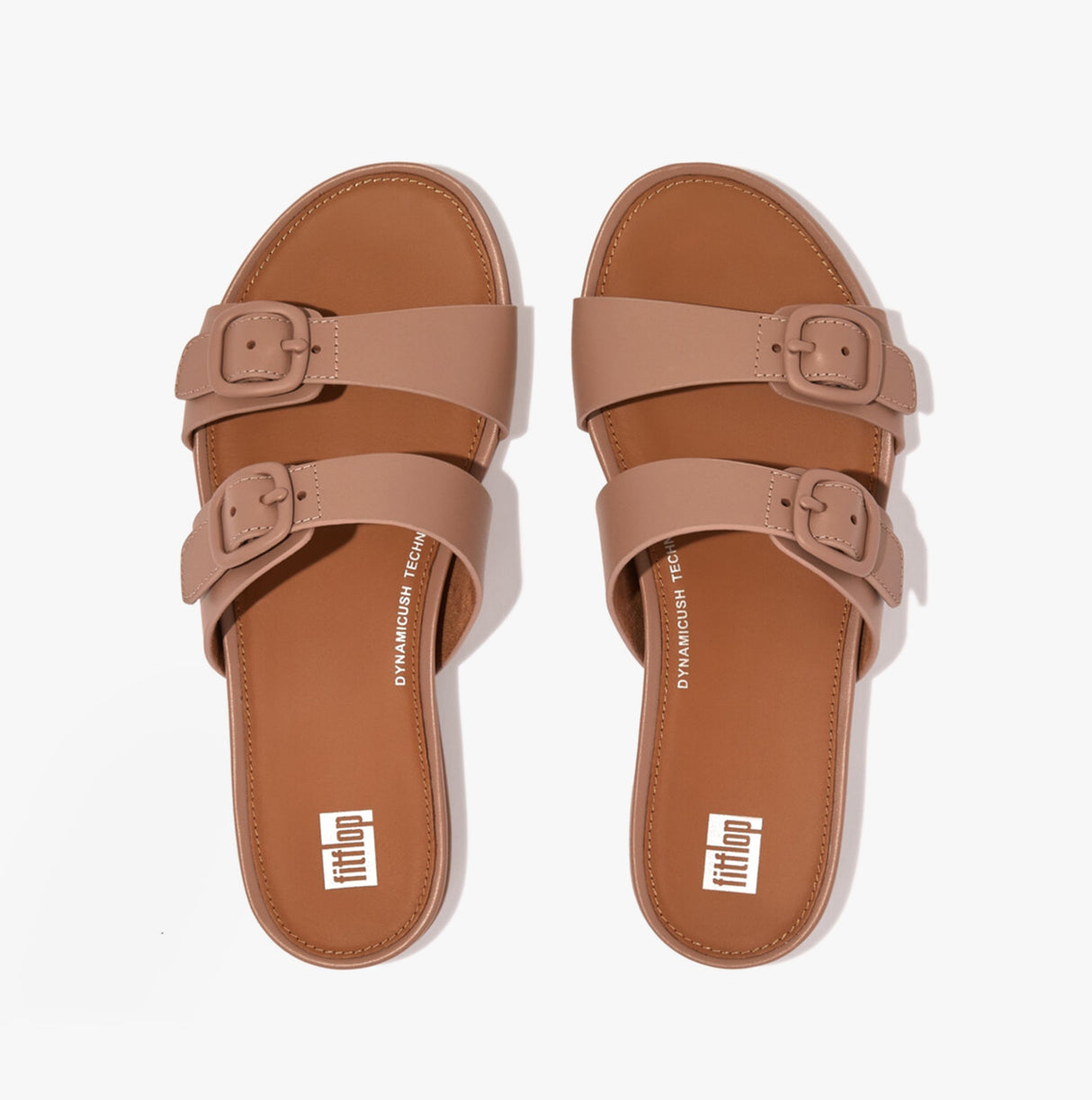 FitFlop GRACIE Womens Rubber-Buckle Leather Two-Bar Sliders Beige