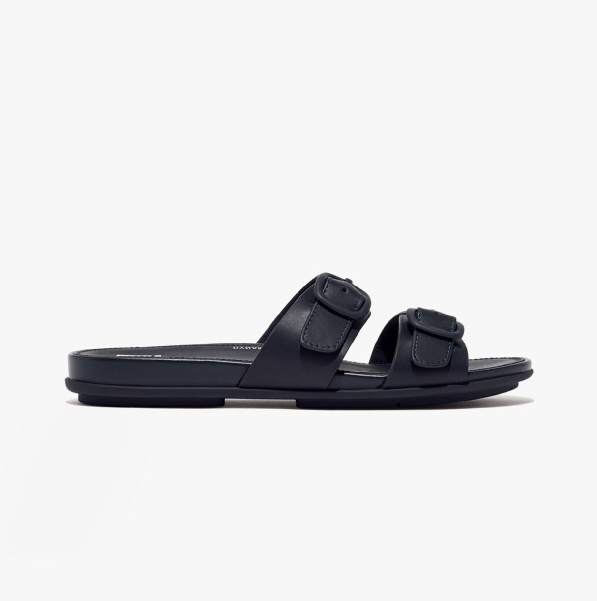 FitFlop GRACIE Womens Rubber-Buckle Leather Two-Bar Sliders Midnight Navy