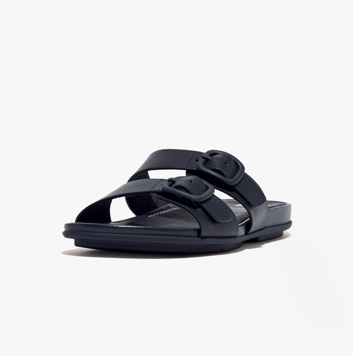 FitFlop GRACIE Womens Rubber-Buckle Leather Two-Bar Sliders Midnight Navy