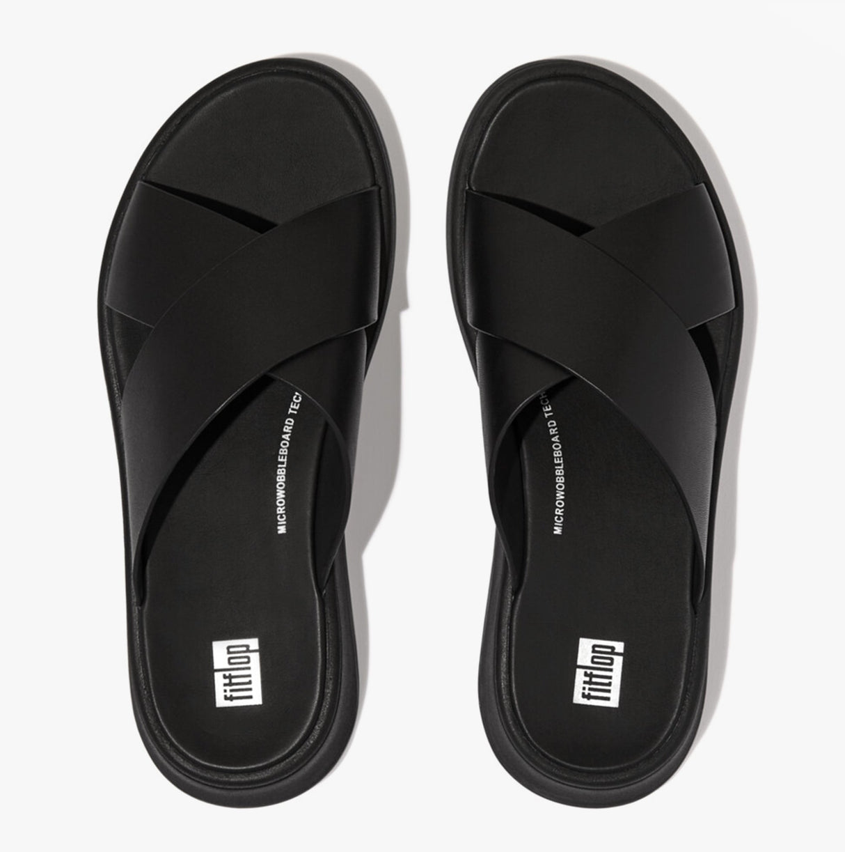 FitFlop F-MODE LEATHER FLATFORM CROSS Womens Slides All Black