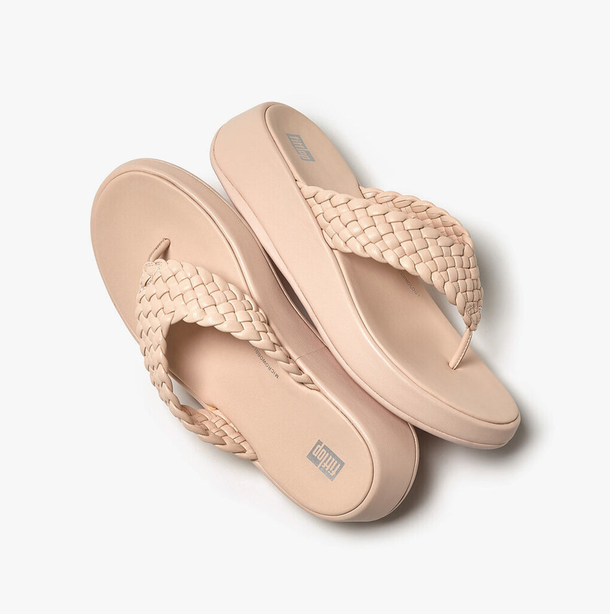 FitFlop F-MODE WOVEN-LEATHER Womens Toe Post Sandals Rose Foam
