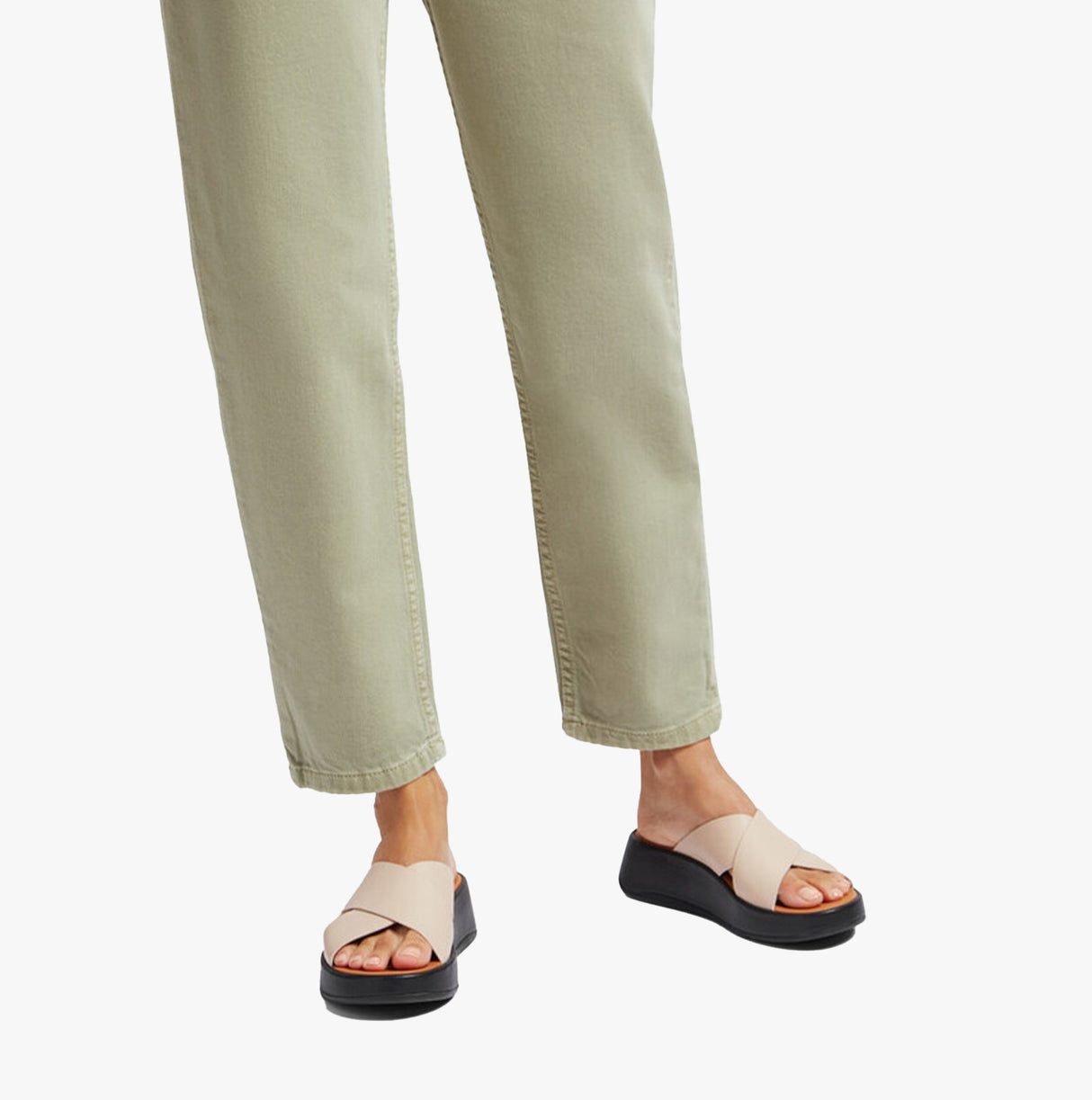 FitFlop F-MODE WOVEN-LEATHER Womens Slides Stone Beige/Black