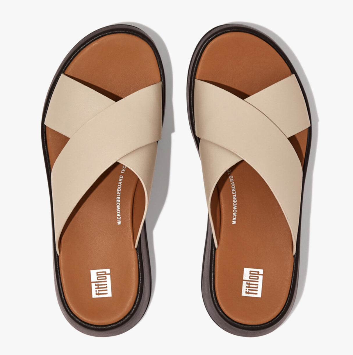 FitFlop F-MODE WOVEN-LEATHER Womens Slides Stone Beige/Black