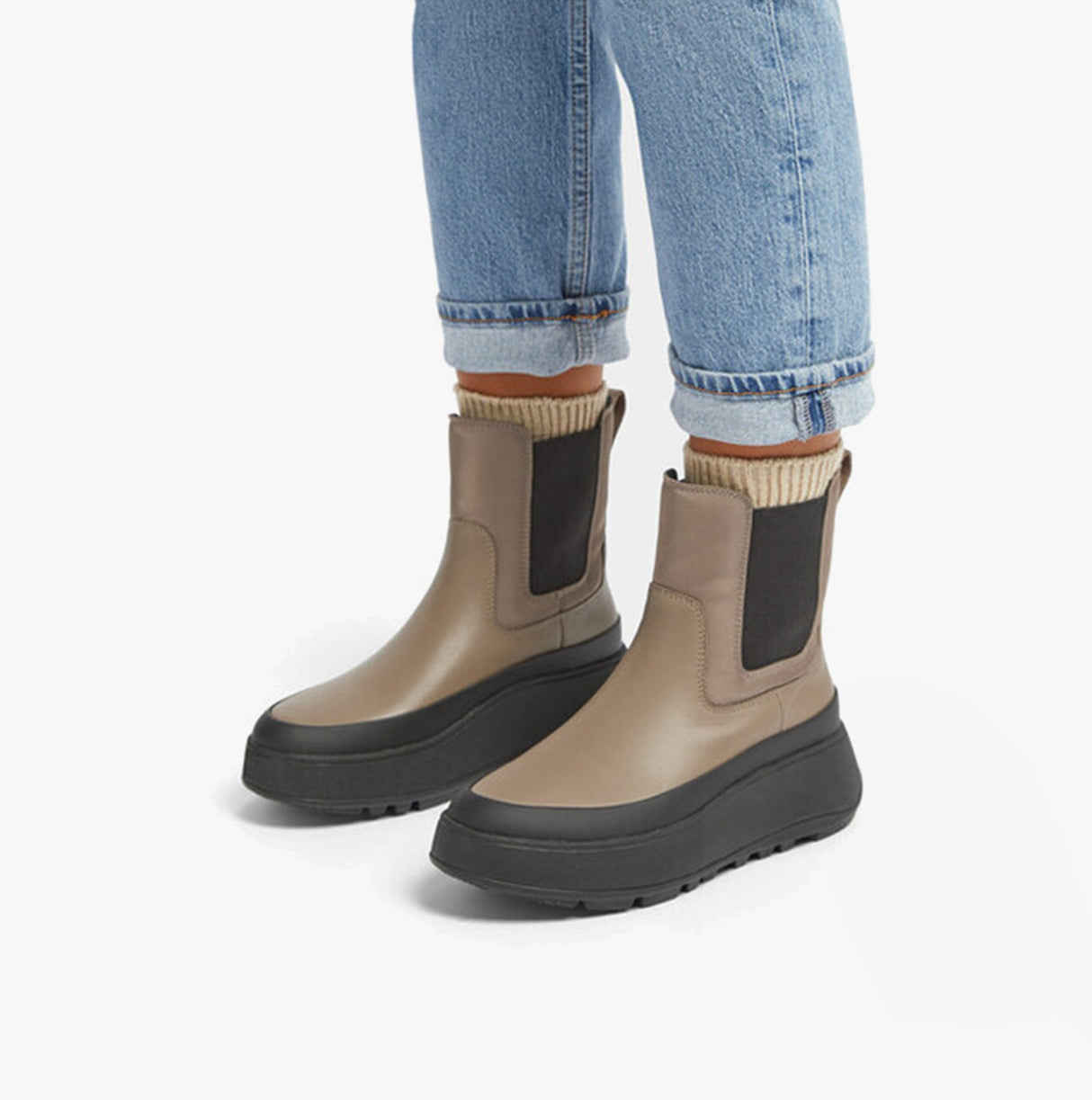 FitFlop F-MODE FLATFORM Womens Chelsea Boots Minky Grey