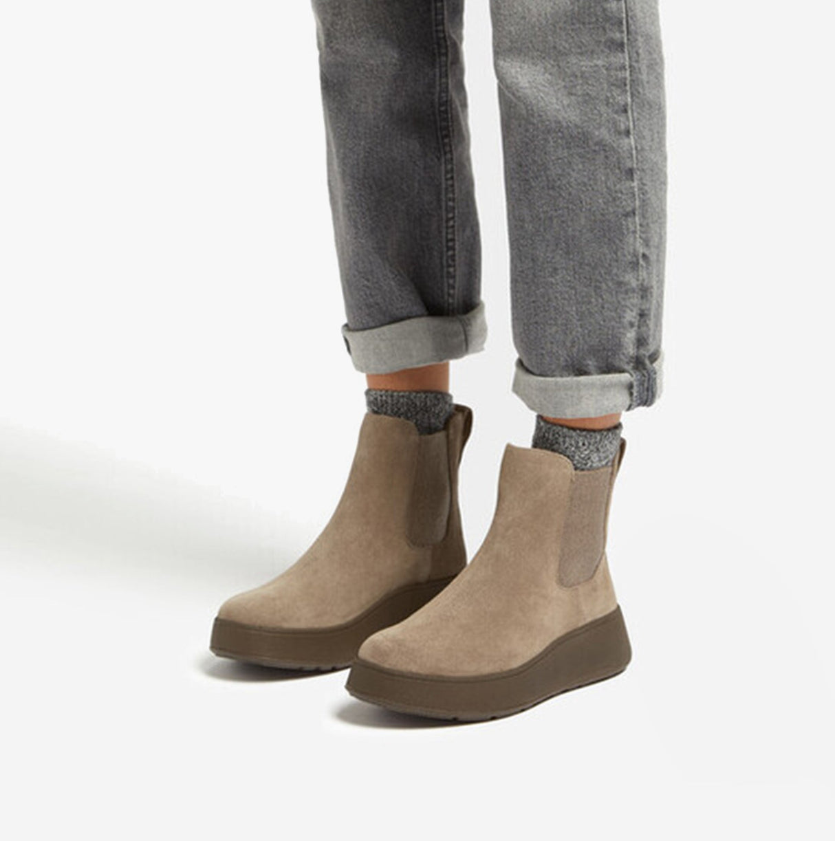 FitFlop F-MODE FLATFORM Womens Chelsea Boots Minky Grey