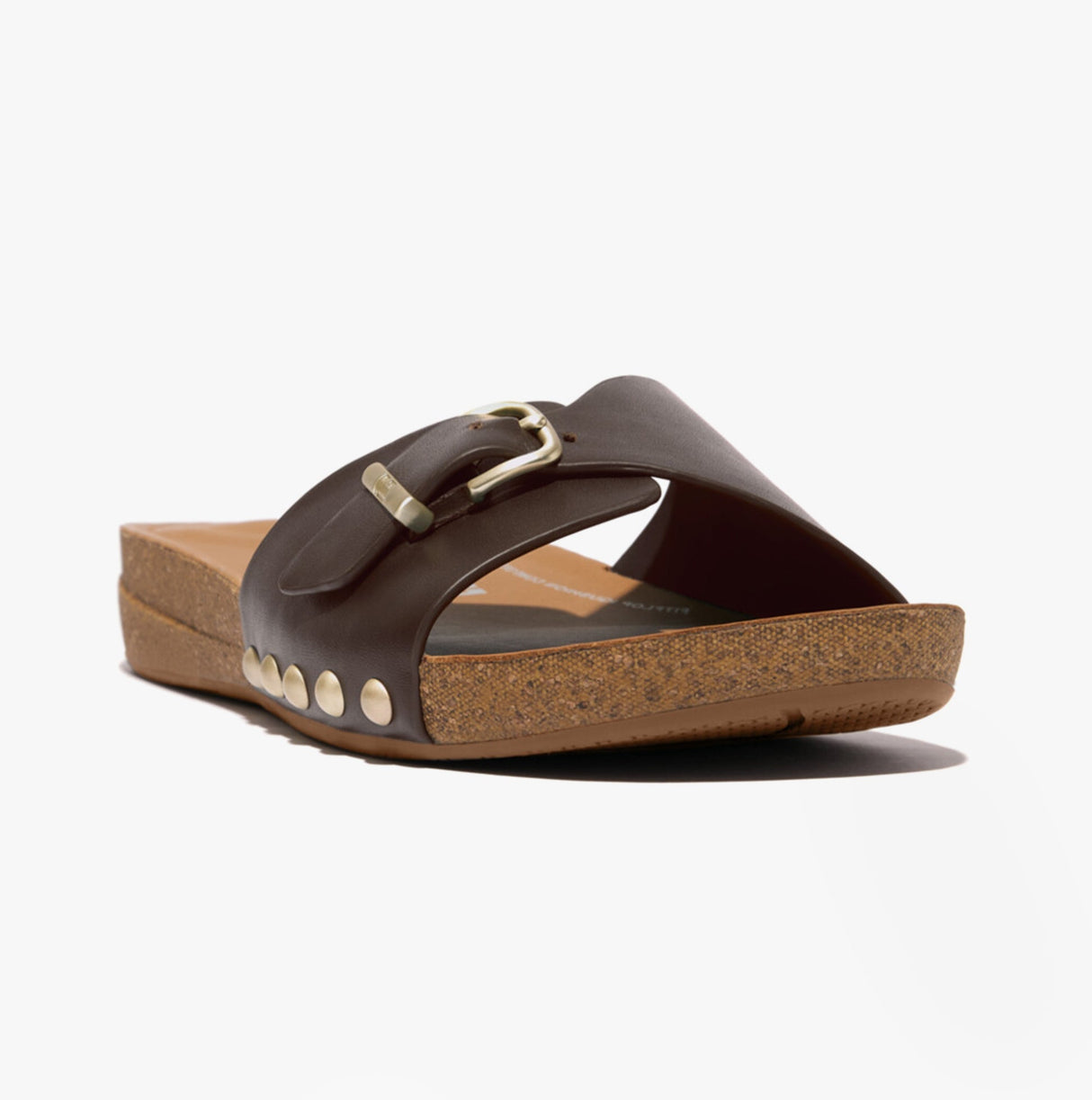 FitFlop iQUSHION ADJUSTABLE BUCKLE LEATHER Womens Slides Chocolate Brown