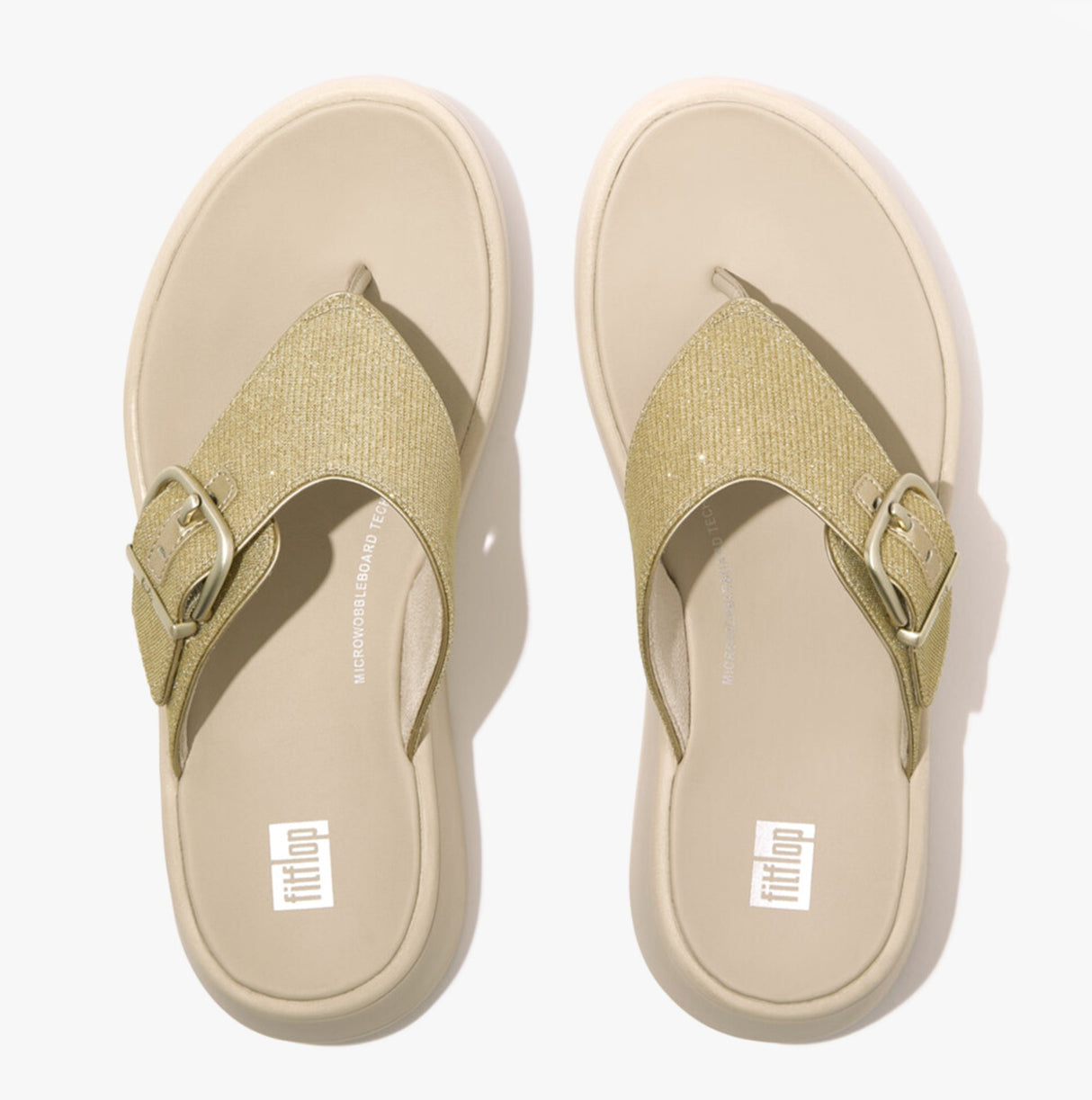 FitFlop F-MODE BUCKLE SHIMMERLUX FLATFORM Womens Toe Post Platino