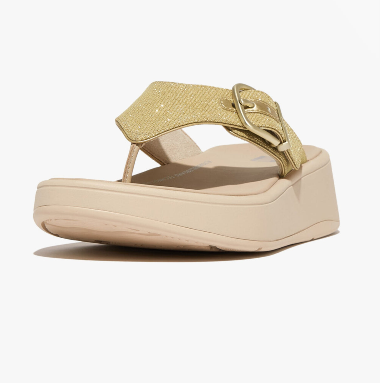 FitFlop F-MODE BUCKLE SHIMMERLUX FLATFORM Womens Toe Post Platino