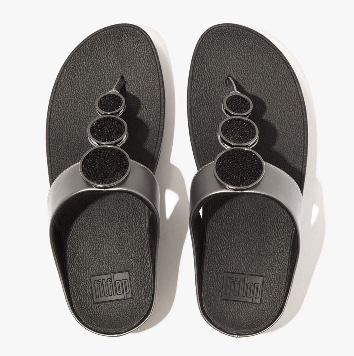 FitFlop HALO BEAD-CIRCLE METALLIC Womens Toe Post Pewter Black