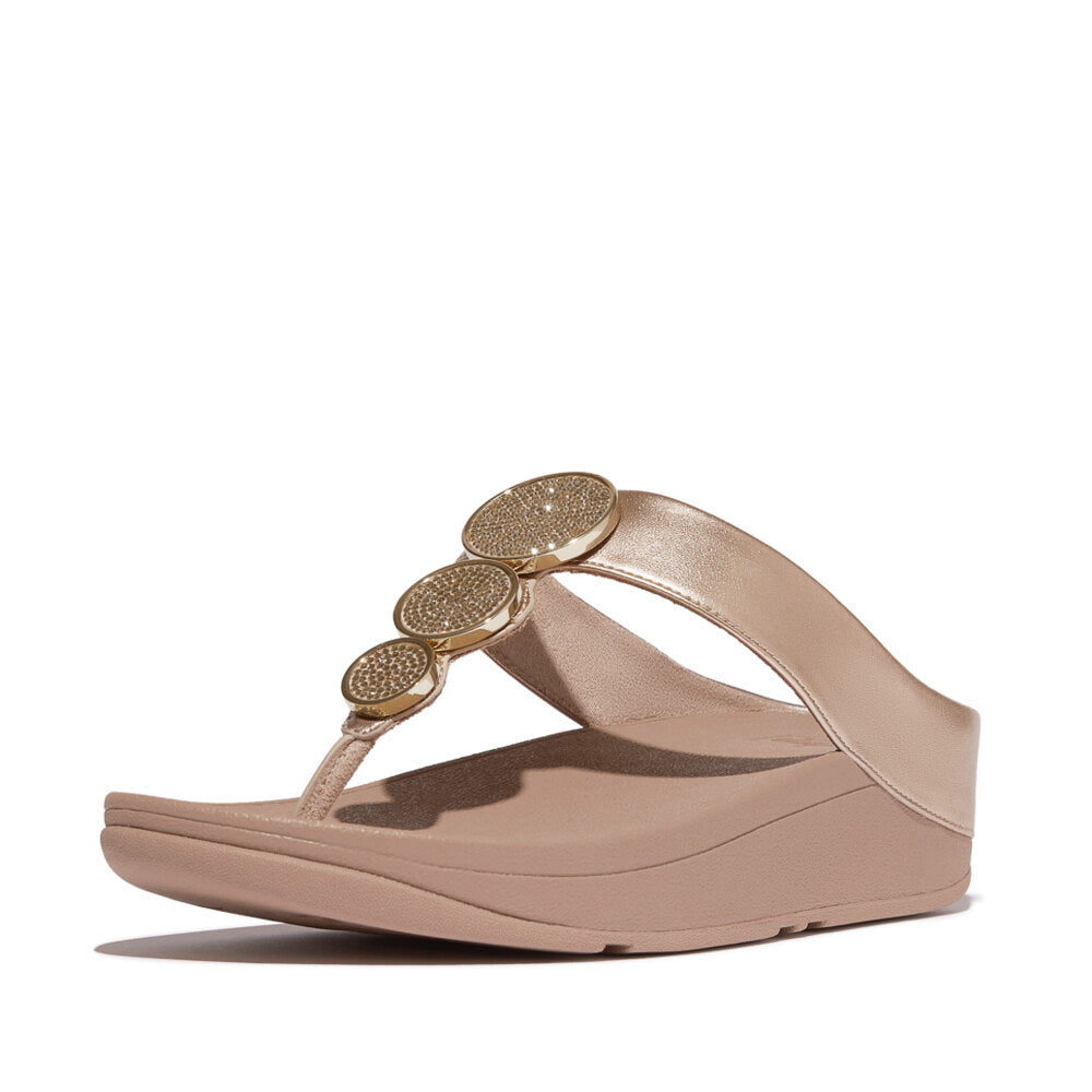 FitFlop HALO BEAD-CIRCLE Womens Toe Post Sandals Metallic Latte Beige