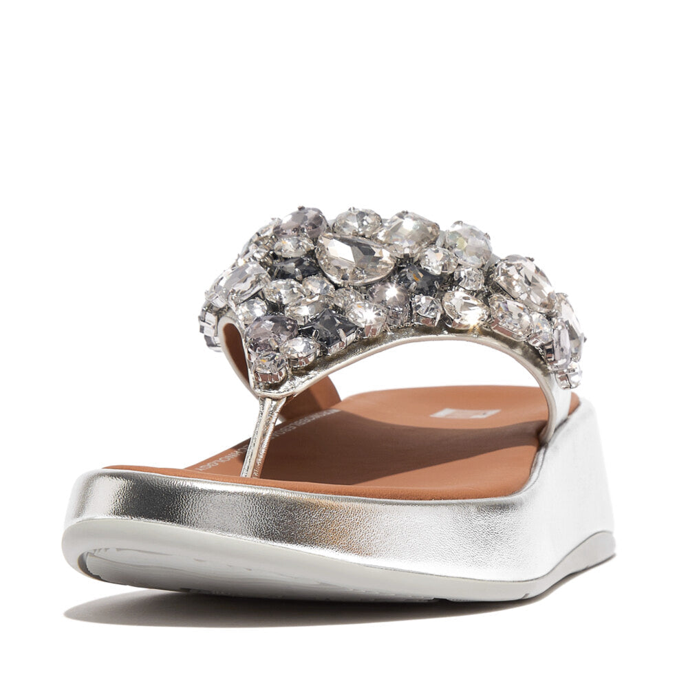 FitFlop F-MODE JEWEL-DELUXE Womens Toe Post Sandals Silver