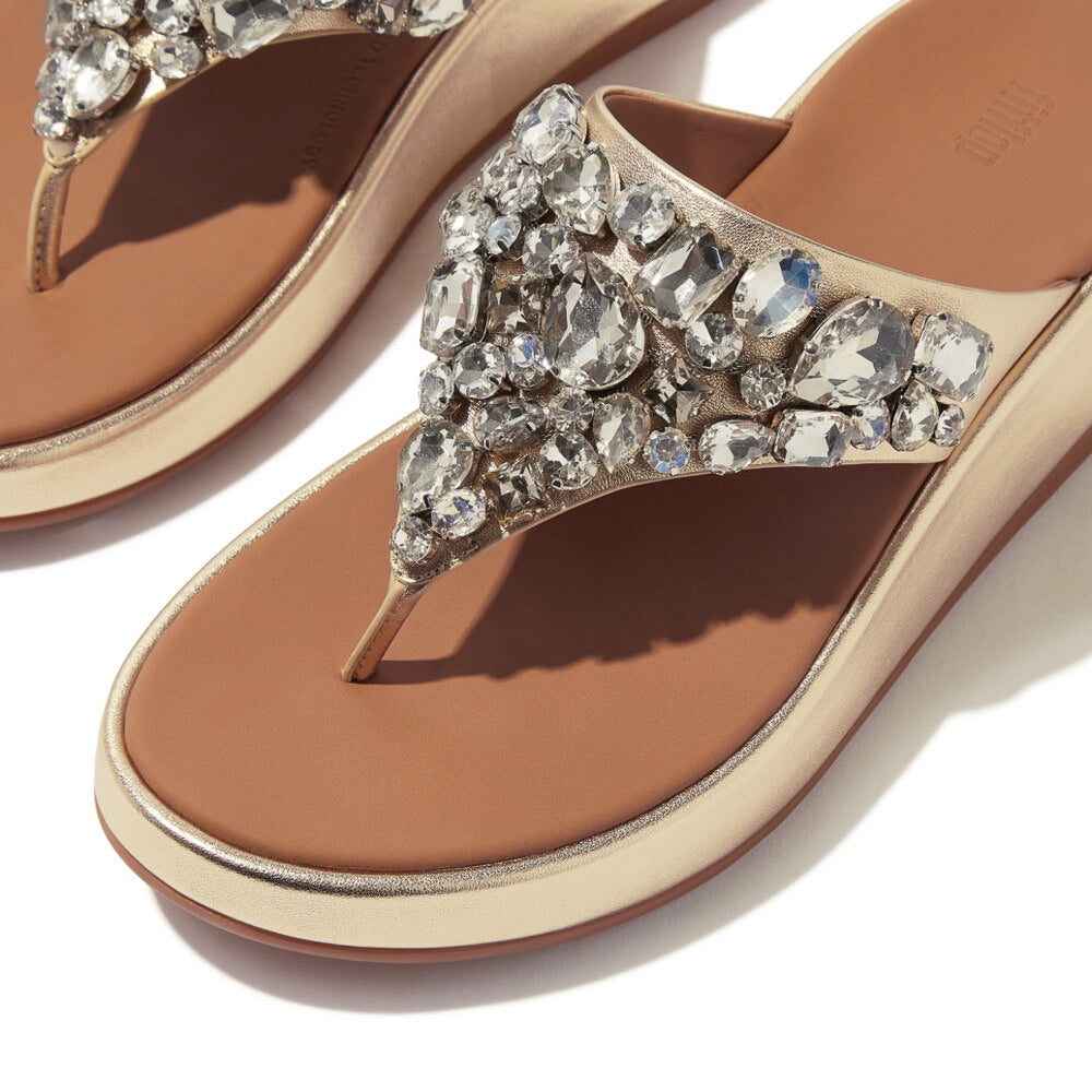 FitFlop F-MODE JEWEL-DELUXE Womens Toe Post Sandals Platino