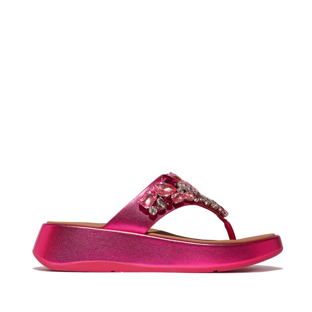 FitFlop F-MODE JEWEL-DELUXE Womens Toe Post Sandals Metallic Wild Raspberry