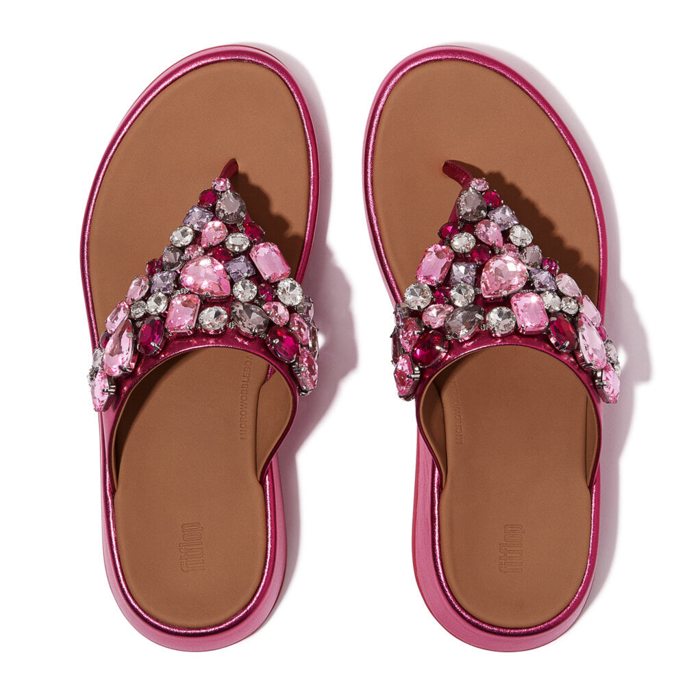 FitFlop F-MODE JEWEL-DELUXE Womens Toe Post Sandals Metallic Wild Raspberry