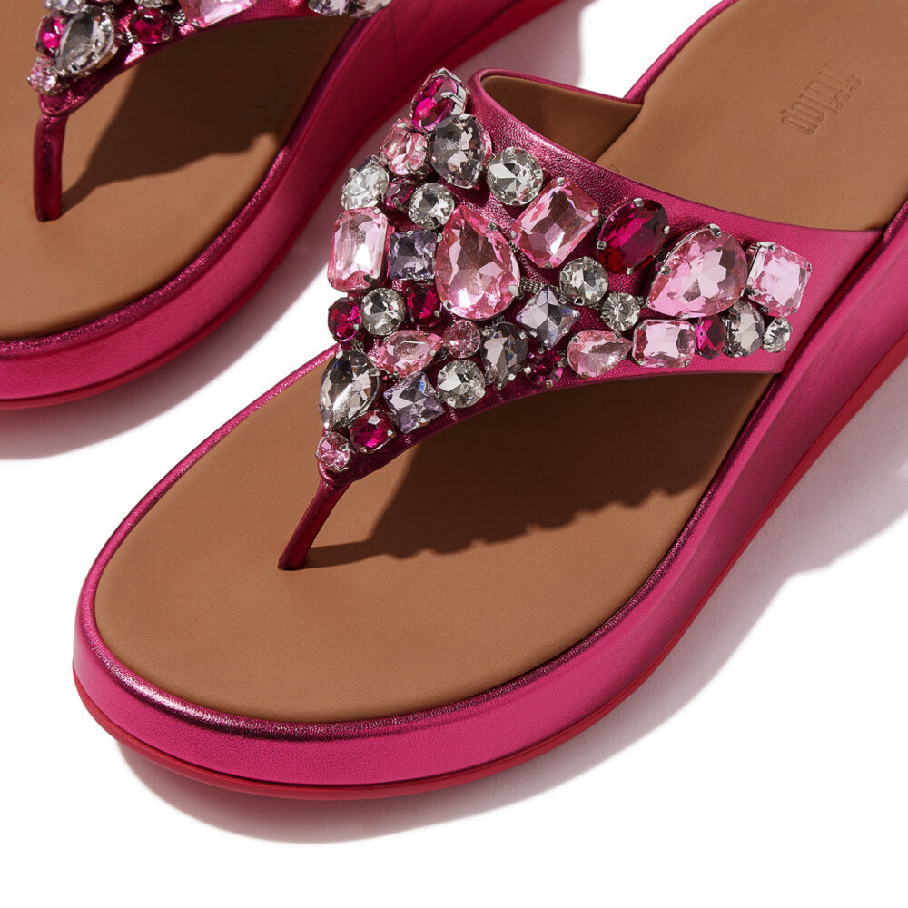FitFlop F-MODE JEWEL-DELUXE Womens Toe Post Sandals Metallic Wild Raspberry