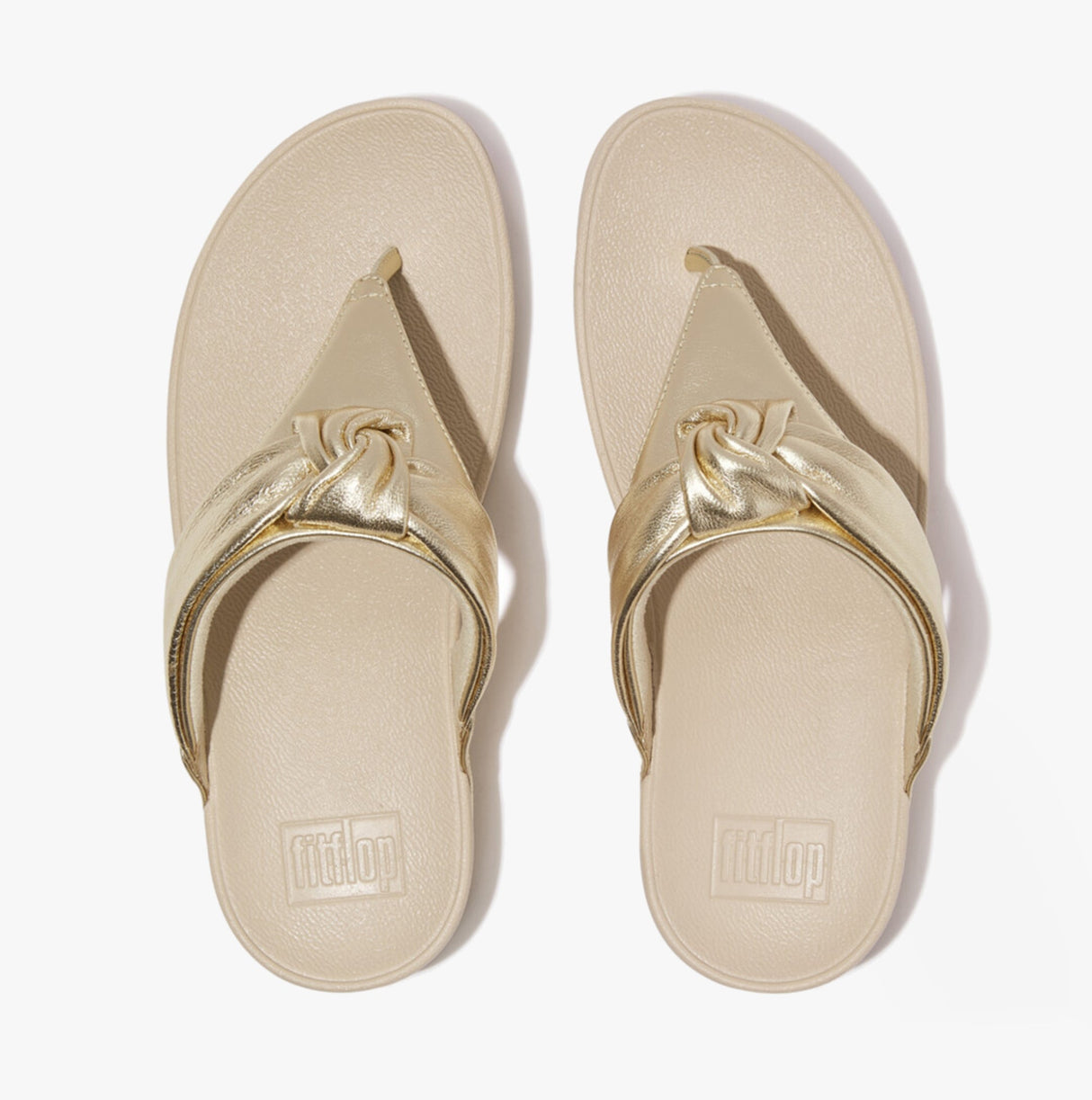 FitFlop LULU PADDED-KNOT METALLIC-LEATHER Womens Toe Post Sandals Platino